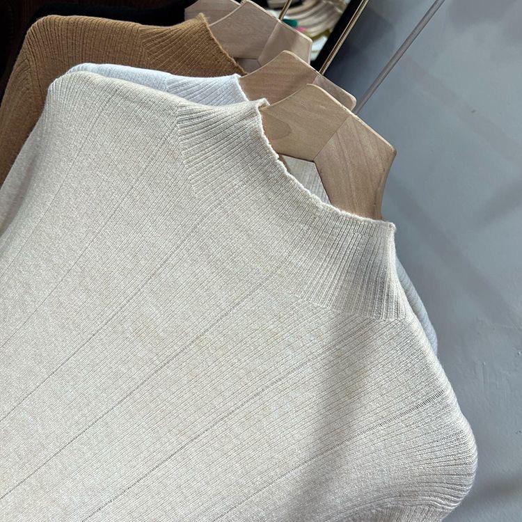 Women's Slim Fit Knit Long Sleeve Sweater Top with Half High Neck - 2023 Autumn/Winter Collection
