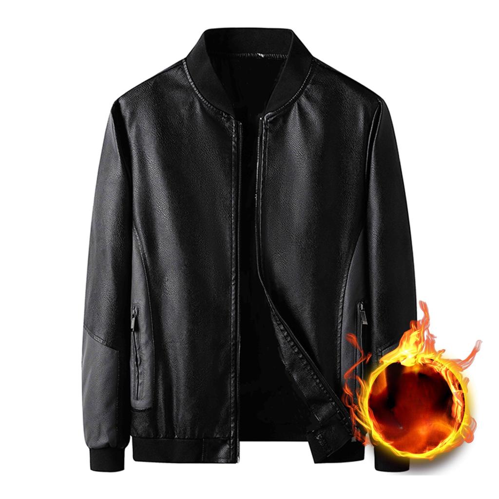 Leather Men's Spring and Fall Jacket Men's Spliced Stand Collar Casual Jacket Large Size Green Fashion Baseball Collar Top