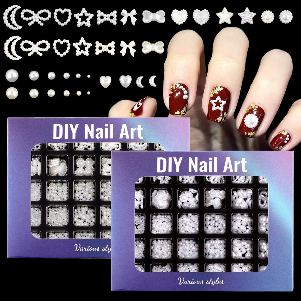 30 Grid Abs Semi-Round Pearl Nail Art Jewelry Special-Shaped Pearl Diy Decorative Accessories Mixed Size Jewelry