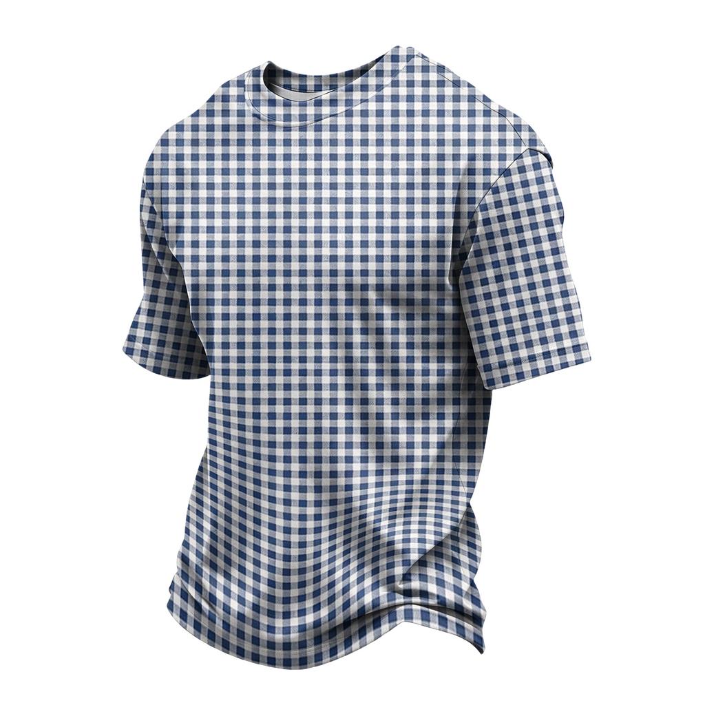 Herren Casual Schnelltrocknend Leicht Atmungsaktiv Mesh Kurzarm T-Shirt Rundhals Kariertes Muster Sommer Top für Outdoor-Aktivitäten