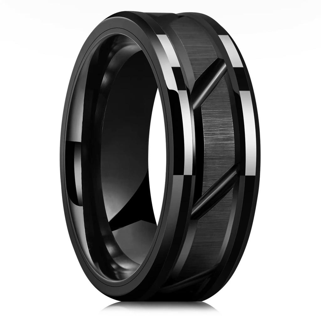 Fashio Männer Ringe Schwarz Titan Edelstahl Ringe Für Männer Frauen Ziegel Muster Finish Abgeschrägte Kante Ehering Party Schmuck
