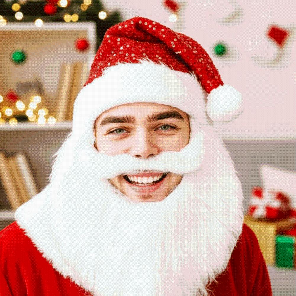Fake Beard Plush Xmas Cap Long Plush Festive Party Cap Christmas Santa Hat  Stage Performance