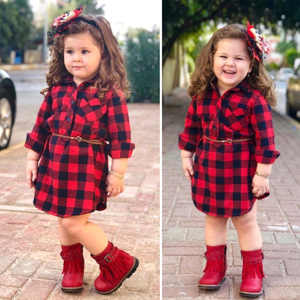 Kinder Baby Mädchen Plaid Baumwolle Weiche Langarm Kleid Casual Outfits