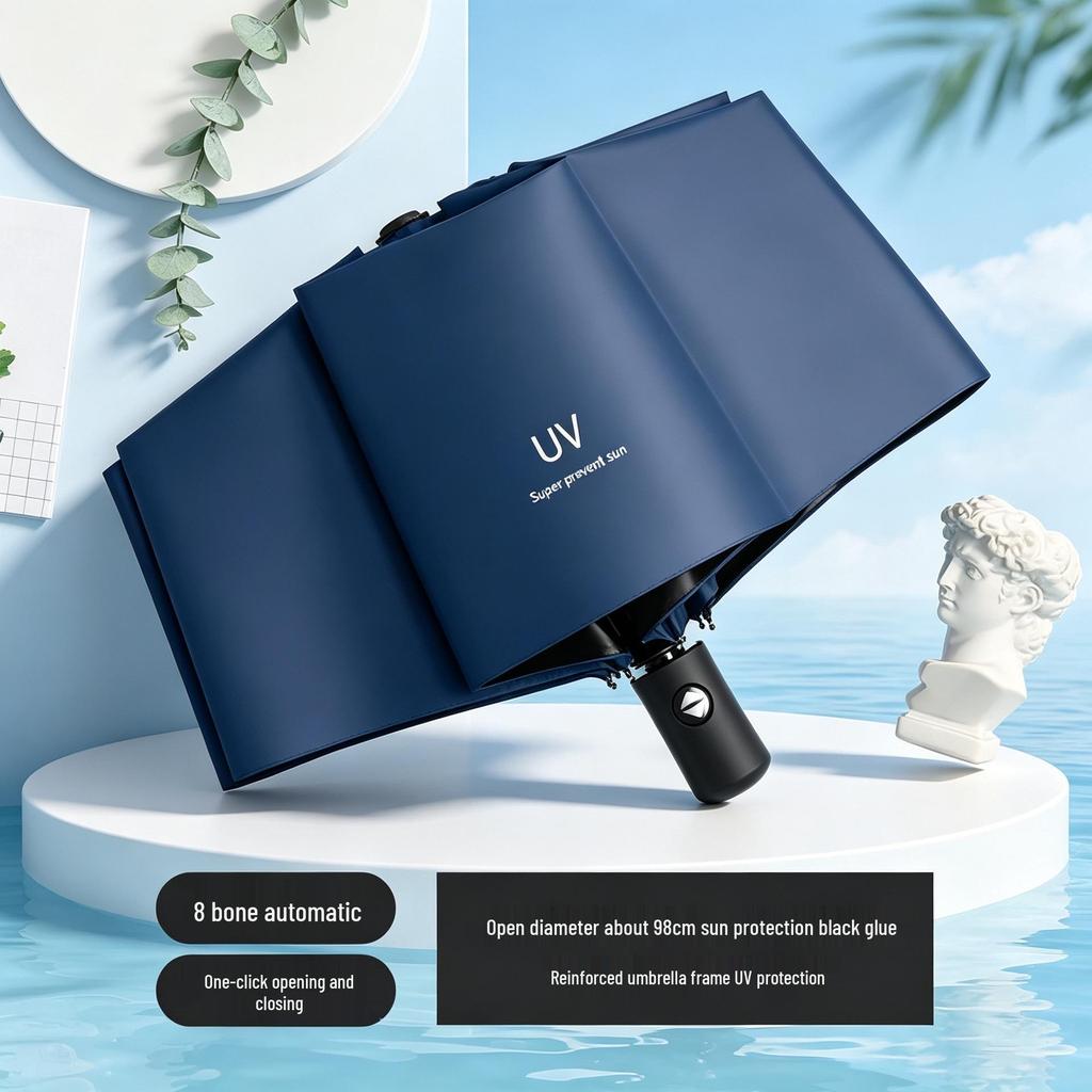Automatic UV Protection Windproof Umbrella with 168 Reinforced Ribs & Wooden Handle for Sunny/Rainy Days