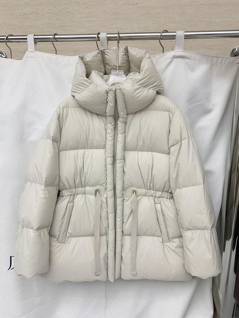 New hooded medium and long down jacket women's thickened drawstring waist temperament loose bread jacket warm winter jacket