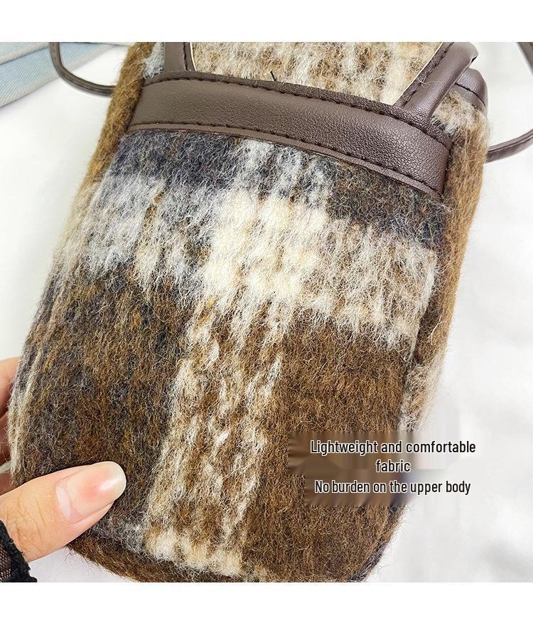Women's Woolen Plaid Crossbody Mini Phone Bag - Lock Design 2025 Edition