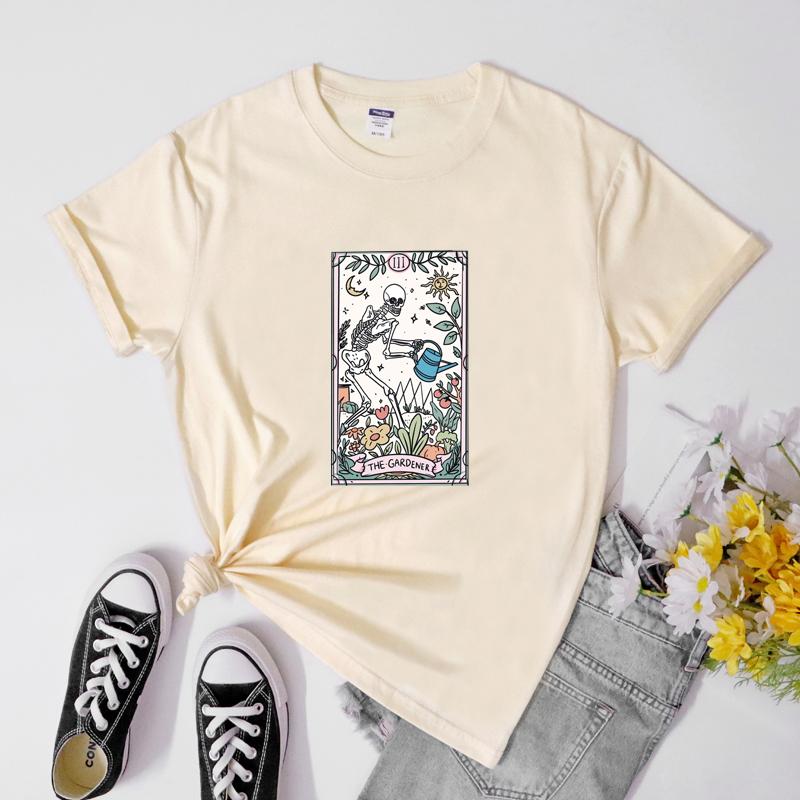 The Gardener Tarot Tshirt Aesthetic Plant Mom Gift Tshirt Gothic Unisex Skeleton Gardening Tee Shirt Top