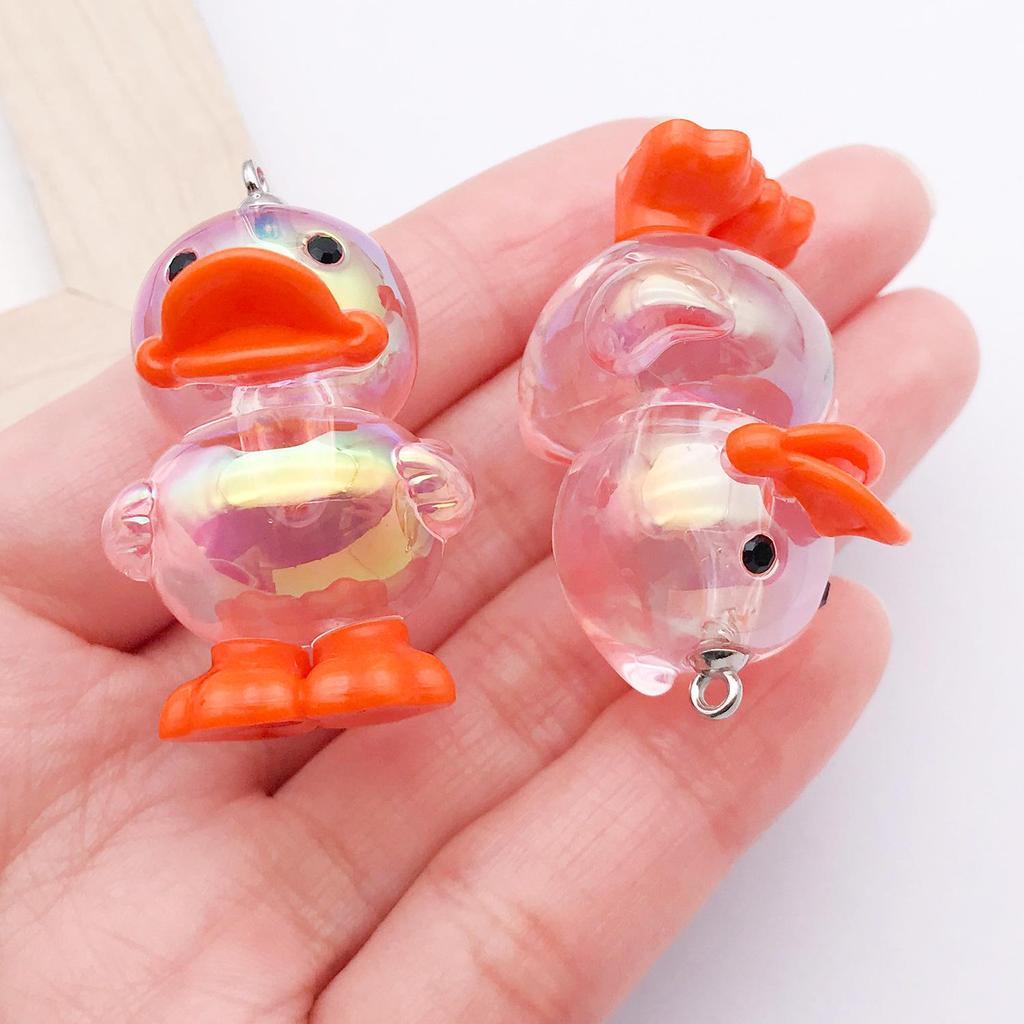 Acrylic Iridescent 3D Yellow Duck Pendant Keychain Charm