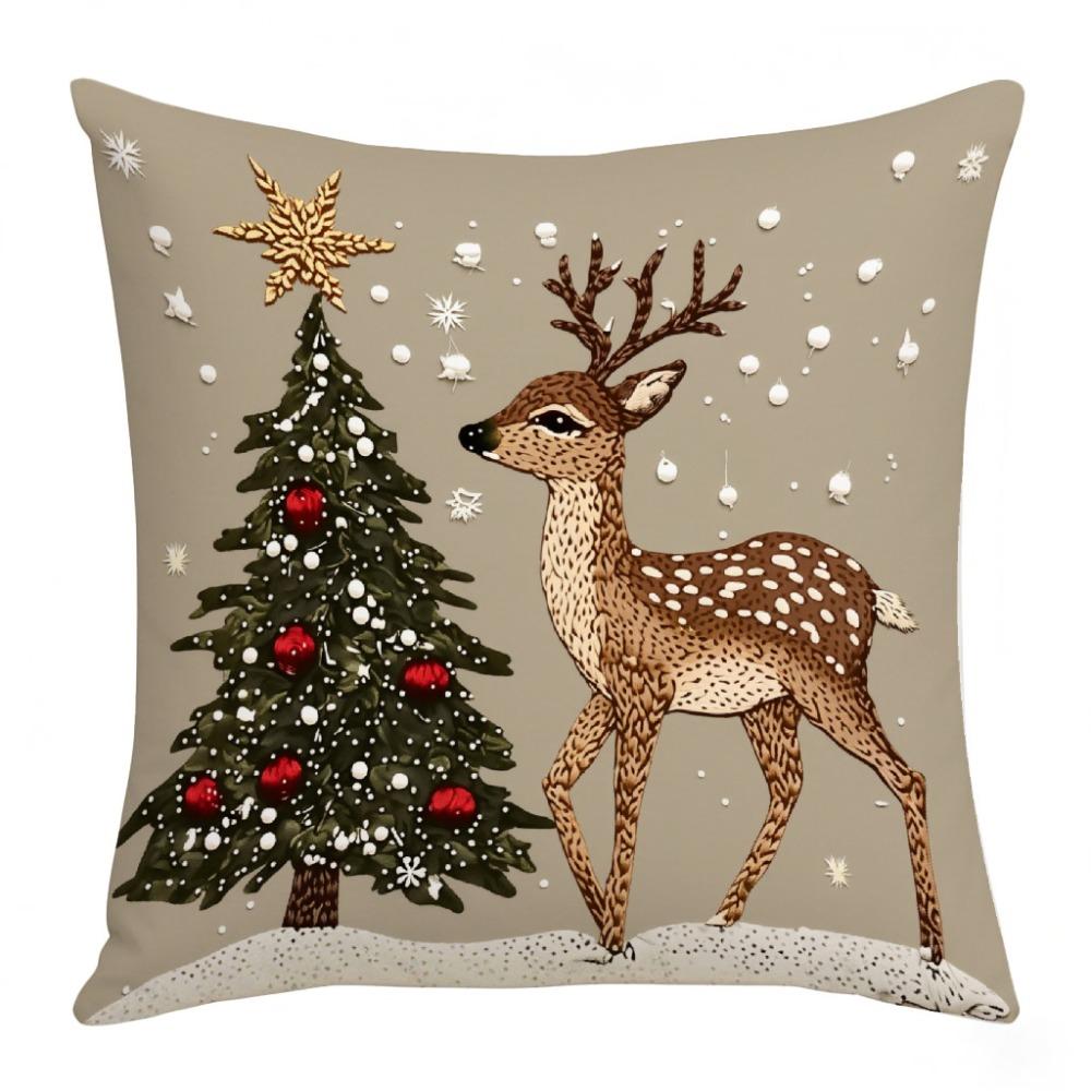 Short Plush Christmas Pillow Cover 45x45cm Sofa Cushion Cover  Xmas Home Decoration