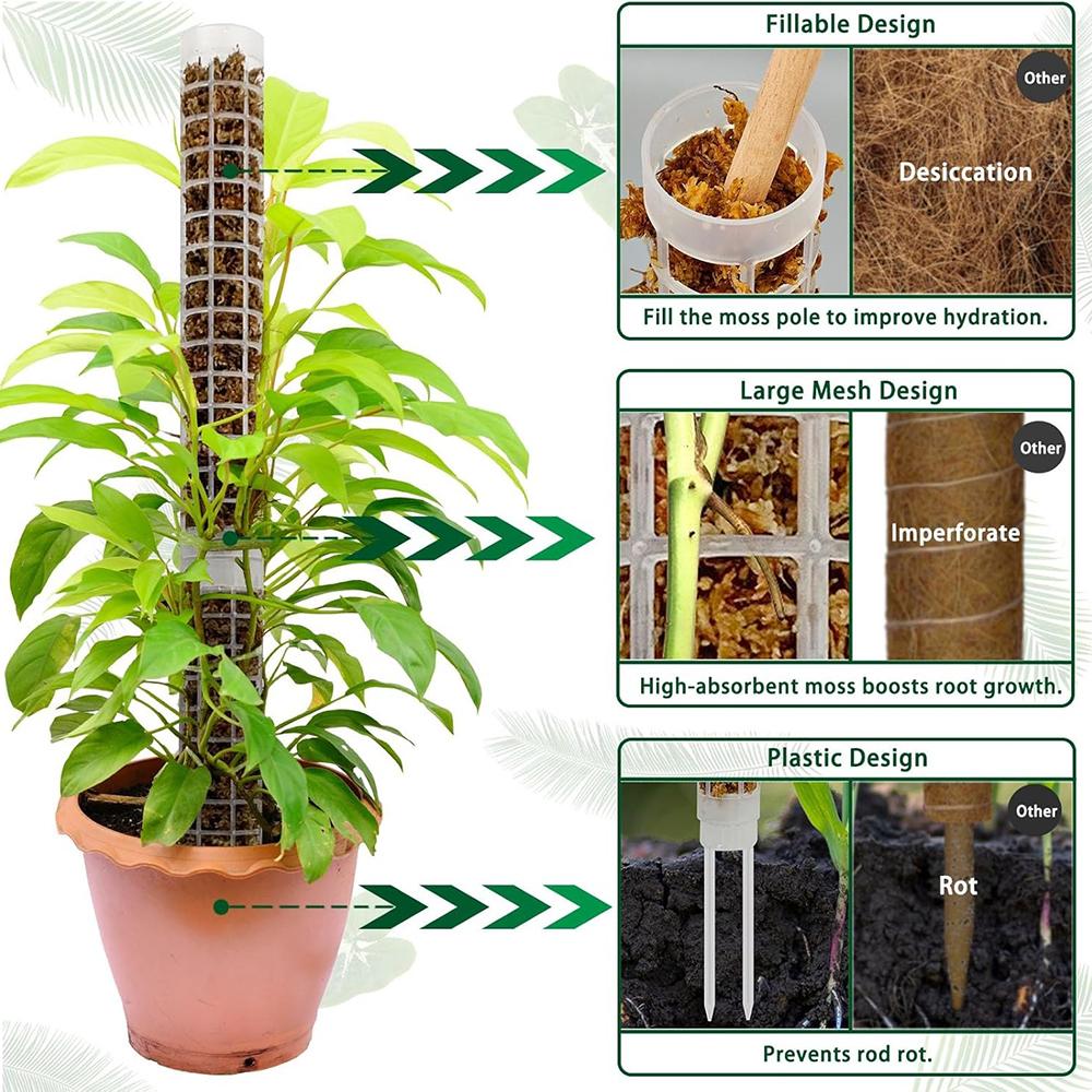 Moss Pole for Climbing Plants Monstera Indoor Plant Supports Plastic Moss Stick Plant Stake for Garden Extension Aid Climbing