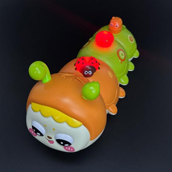 Electric Crawling Caterpillar Toy with Light Music Educational Baby Tummy Time Light-up Movable Eyes Cartoon Caterpillar Musical Toy Toddlers