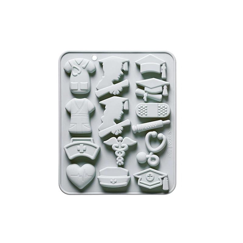 New Nurse Graduation Fondant Molds Nurse Hat Stethoscope Silicone Molds Thermometer Medical Mold For Cake Decorating