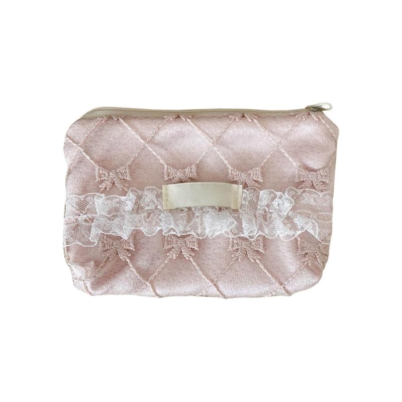 Elegant Floral Lace Trimmed Wallet Small Storage Bag Polyester Stylish Lightweight Carryall For Coin Accessories