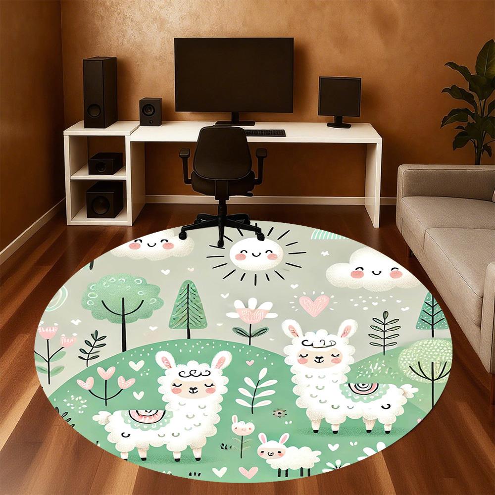 1pc Llama Forest Round Chair Mat Area Rug - Non-Slip, Floor Mat for Office, Bedroom, and Indoor Decor -1002065