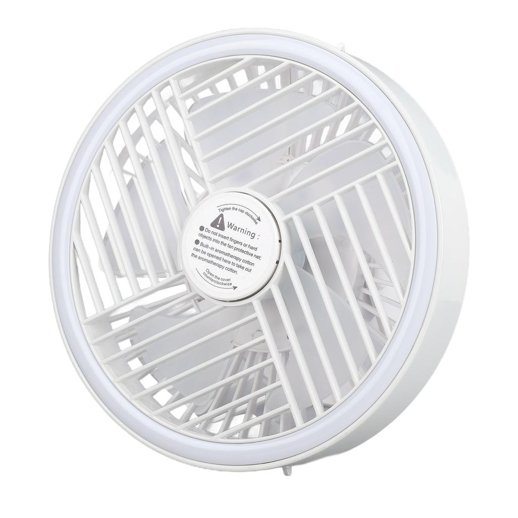 Camping Fan White 3 Speed USB Rechargeable Hanging Desk Fan with Stepless Dimmable Light for Tent Car Tree Branch