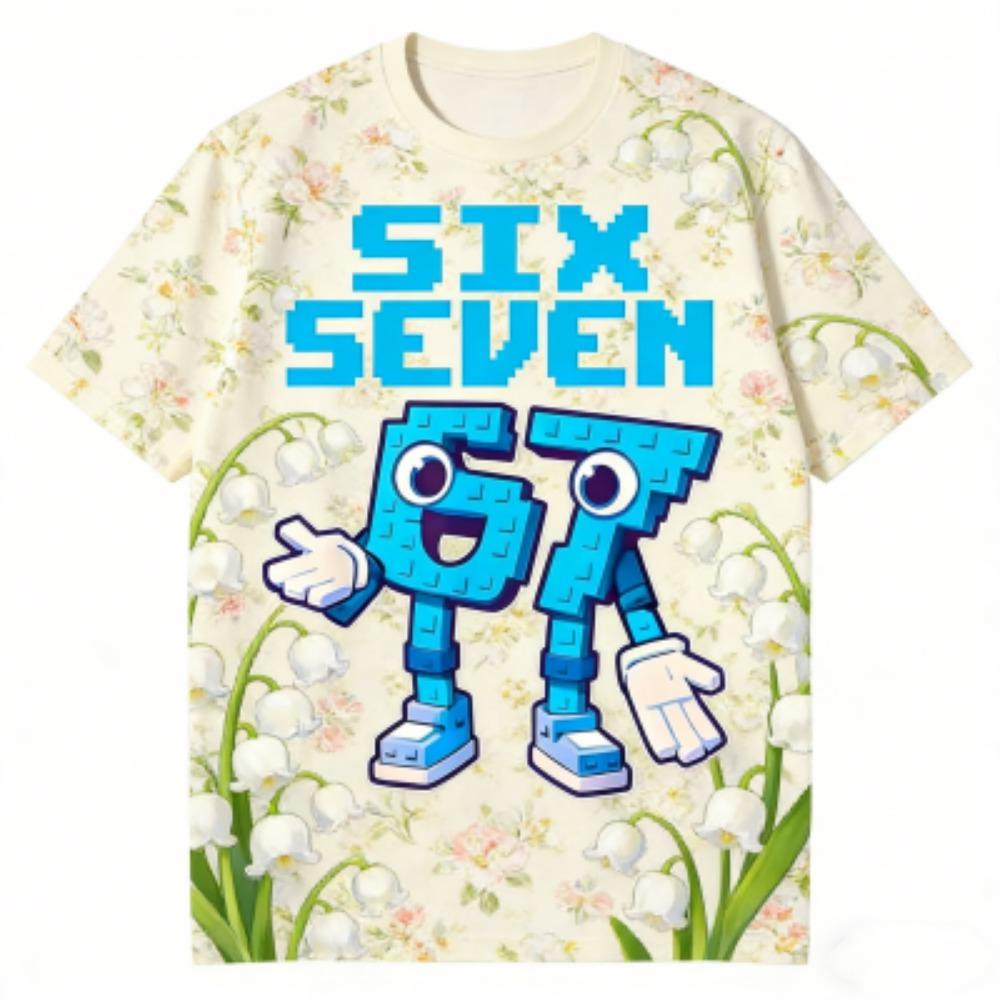 Men's T-Shirt 67 Six Seven Flower Print Men's and Women's Tees Top Summer Short Sleeve O Neck Casual Outdoor Men's Clothing