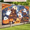 Party Backdrop Halloween Flat Spooky Ghosts Pumpkins Haunted House Event Backdrop Decoration Party Decor