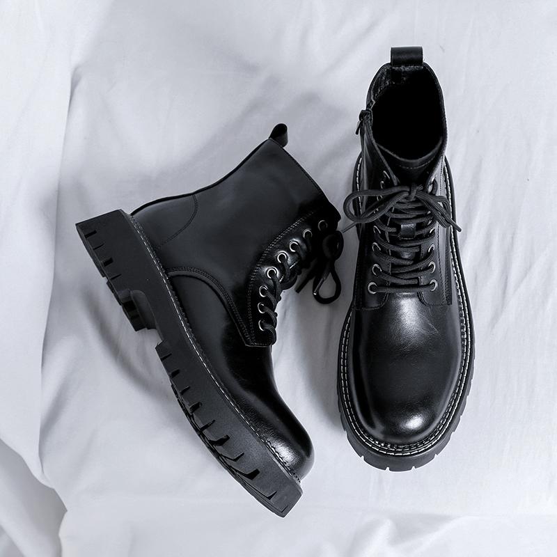 

Мужские ПУ Высокие Ботинки на Шнуровке с Толстой Подошвой Джинсовые Ботинки с Модной Боковой Молнией и Круглым Носком для Классических Деловых Повседневных Ботинок 44