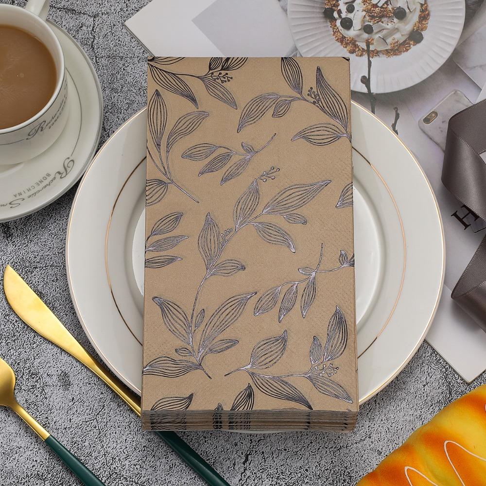 40Pcs Coffee Leaf Gold-embossed Disposable Napkin Hot Foil Stamped Party Napkin  Wedding