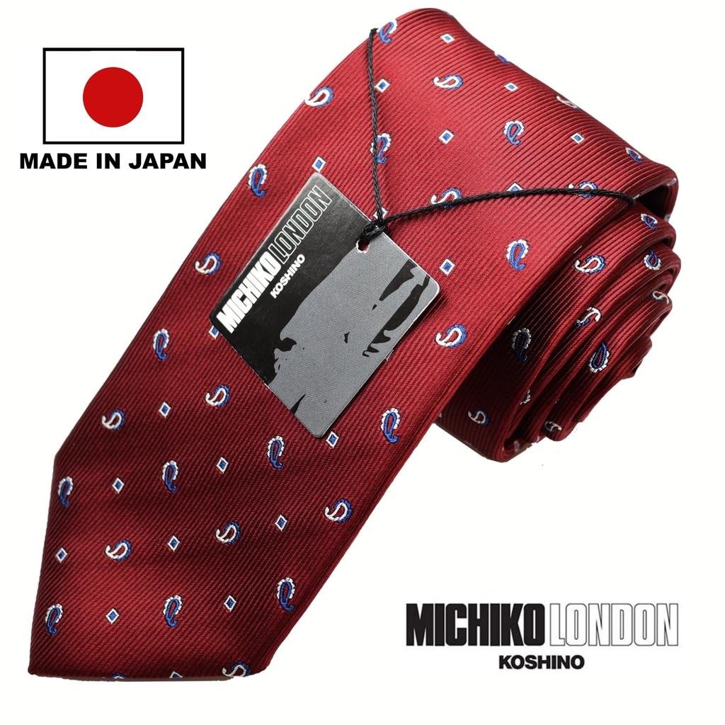 [Michiko London] Wrinkle-resistant bonded fabric with lining for added volume. Made in Japan. KOSHINO brand tie. Check pattern. 100% silk. Unisex.