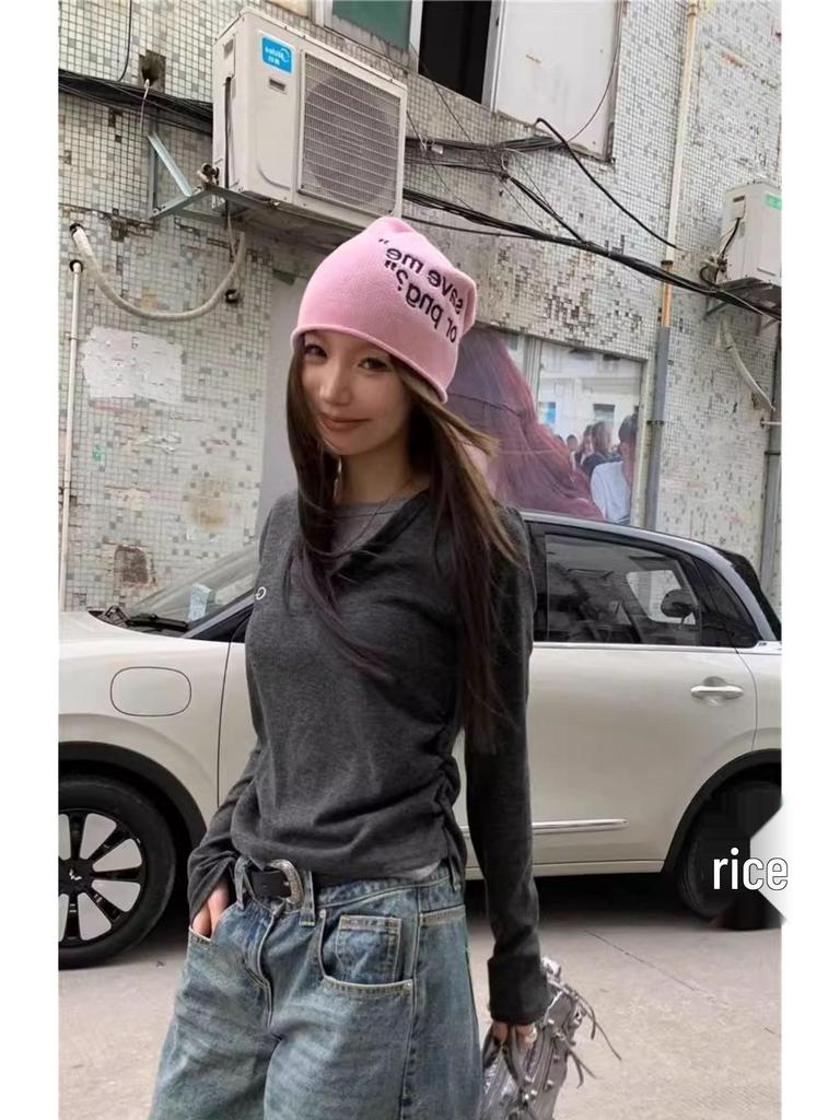 2025 Women's Korean Style Slim-Fit Long-Sleeve Round Neck Two-Piece Look Top for Spring/Autumn