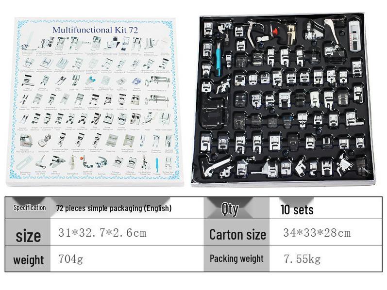 Multifunctional Sewing Machine Presser Foot Set: 32, 42, 48, 52, 62, 72 Pcs