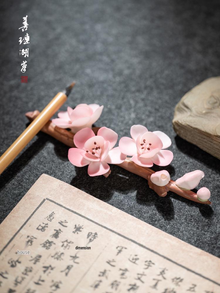 Ceramic Incense Holder & Brush Rest - Magnolia Plum Blossom Design