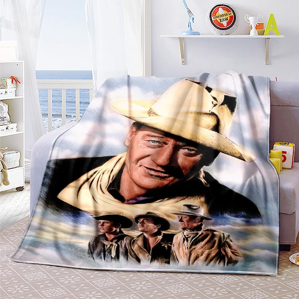 John Wayne Western Cowboy Hat Blanket Soft Comfortable All Seasons Perfect Sofa Office Nap Travel Festive Gift