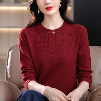 Rundhals-Mode-Strickpullover Langarm Herbst und Winter All-Match-Mode Oberbekleidung Dünner lockerer Pullover Bottoming Shirt Top