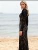 European Black Lace Long Sleeve Formal Dress with French Puff Sleeves, Square Neck, Cut-out Detail, and Slim Fit Mermaid Skirt