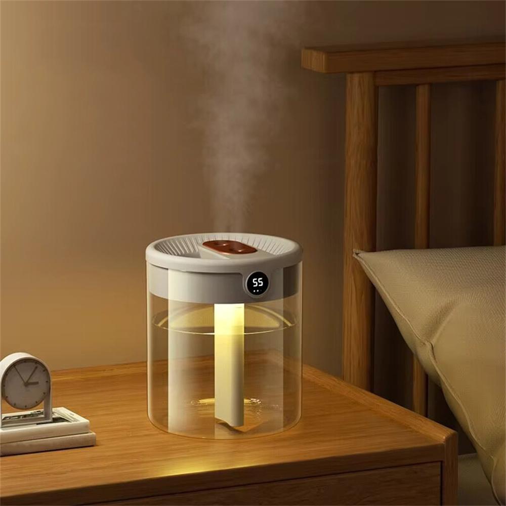 New 2L Double Spray Humidifier Atomizer Usb Large Capacity Home Mute Bedroom Office Night Light Digital Display Humidifier