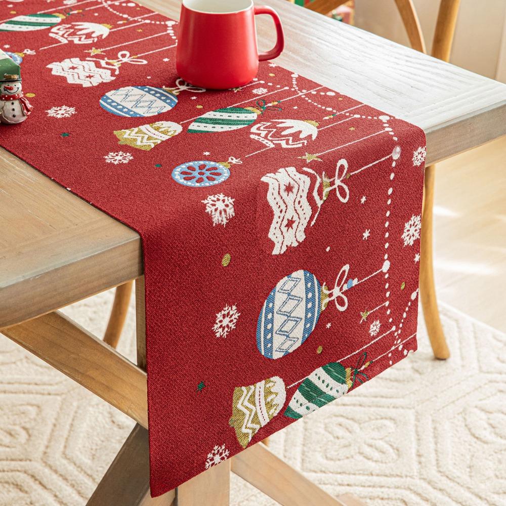 Christmas Jacquard Table Runner with Beads Festive Holiday Decor for Dining Table and Coffee Table
