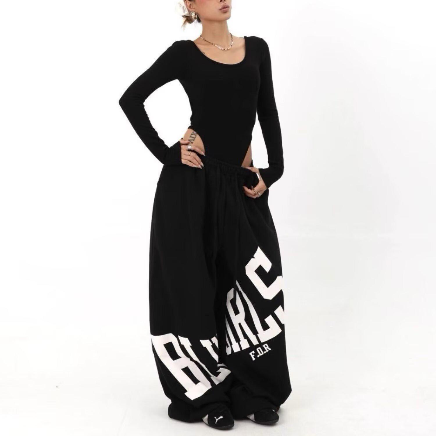 Korean Style Retro Letter Print Women s Winter Sweatpants 2XL