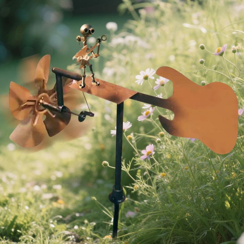 Metal Guitar Windmill Handmade Wind Spinner Wind Powered Guitar Sculpture For Lawn Yard Patio Garden Decoration