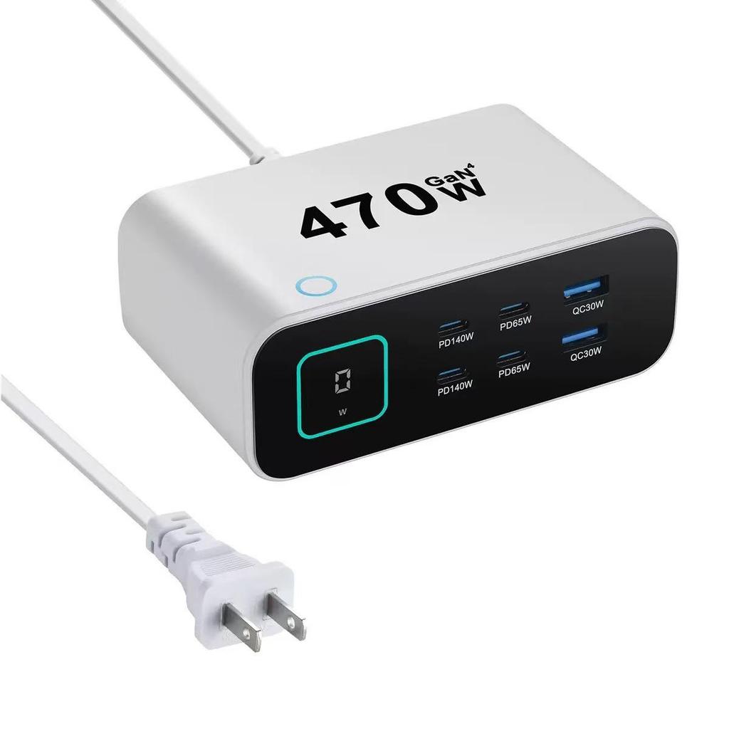 140W Gallium Nitride Fast Charger with TFT Display, PD3.1 Port, Multi-functional, 470W Fast Charging Desktop Charger