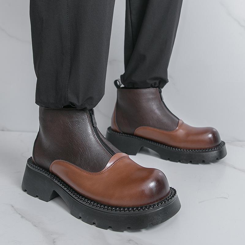 Men's Plus Size High-top Thick-soled Leather Boots, Pointed Toe with Zipper - Autumn/Winter 2025 Collection