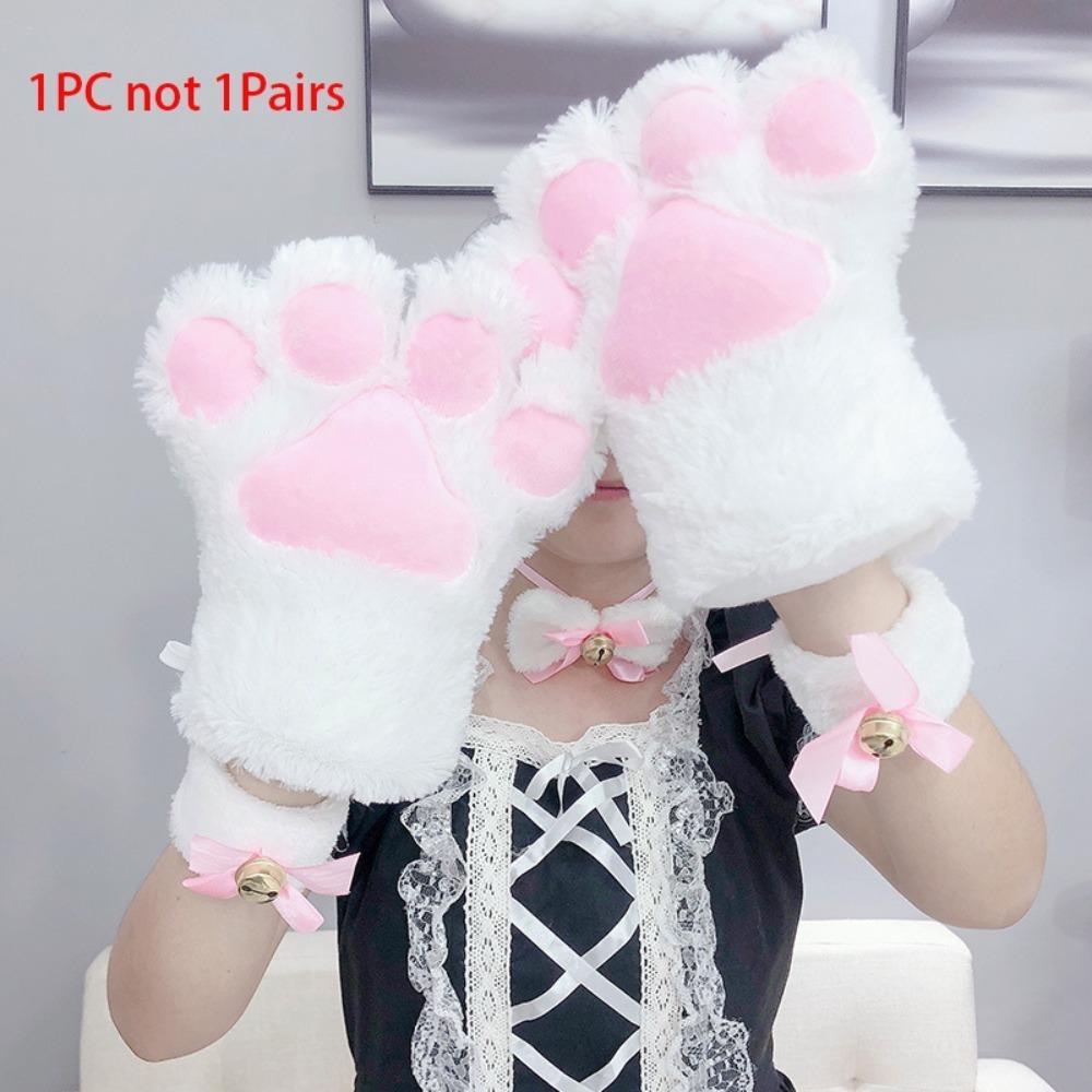 

Plush Plush Mittens Warm Fluffy Cat Gloves New Full Finger Glove Women белый