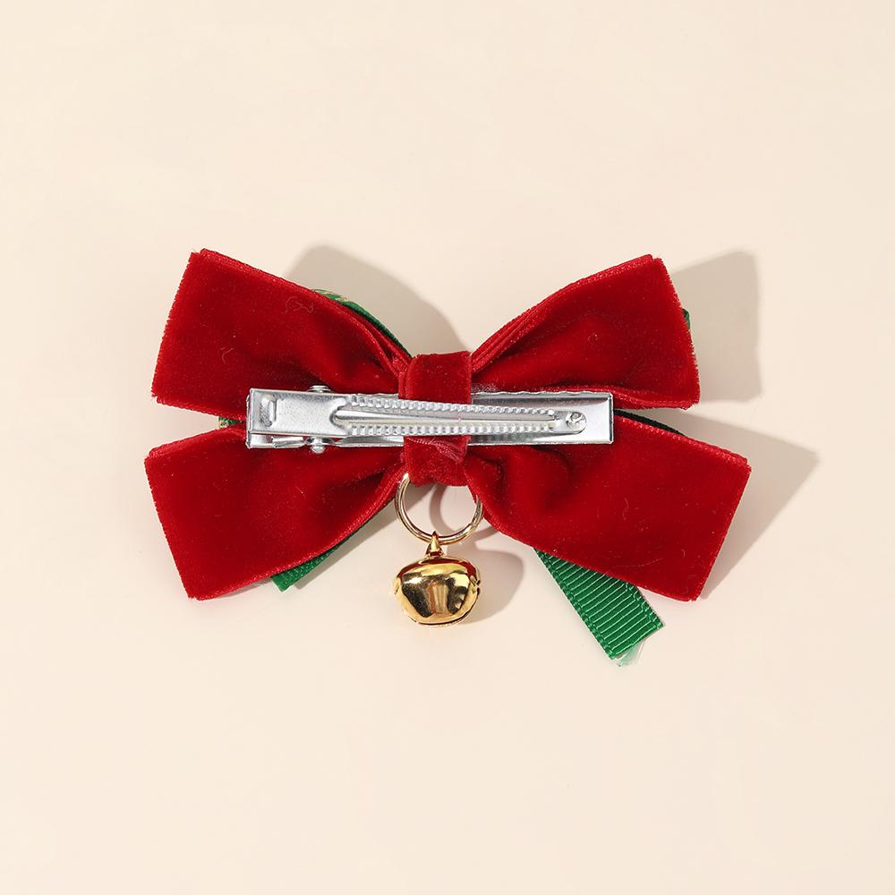 2Pcs Letter “Merry Christmas” Bow Hair Clip Exquisite Velvet Bow Bell Pendant Hair Accessories For Girls Xmas Party Hairpin Gift