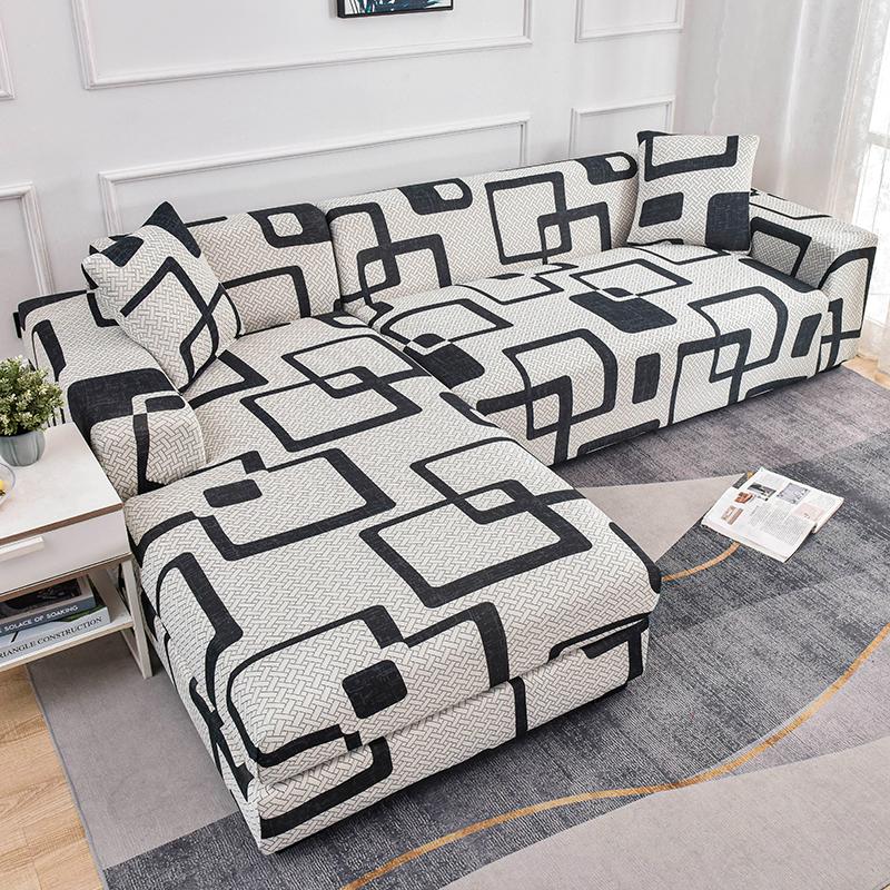 Stretch Sofa Überwurf Sofabezug Spandex Rutschfest, mit elastischem Saum für L-Form Ecksofas, Ideal für Kinder und Haustiere