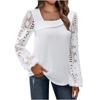 White Skew Collar Lace Patchwork Shirt Blouse Women Spring Autumn Lantern Sleeve Hollow Out Casual Shirts Top Femme