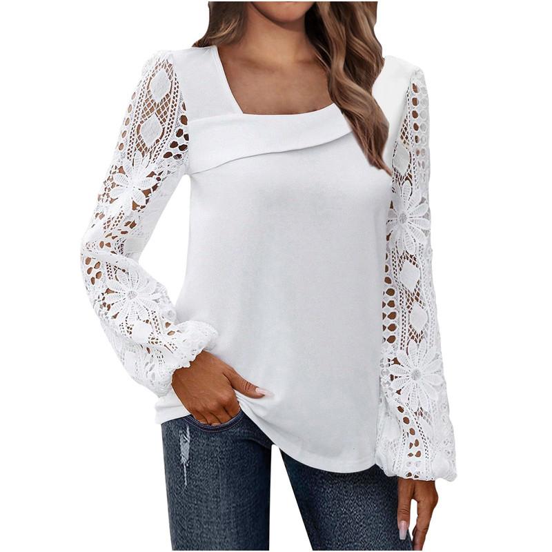 Jarní a podzimní dámská móda elegantní krajkový sestřih pletený peplum top