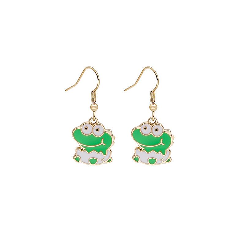 Fun Cartoon Asymmetrical Oil Drop Earrings, Guochao Panda Animal Fruit Earrings, Cute Mushroom Leaf Earrings