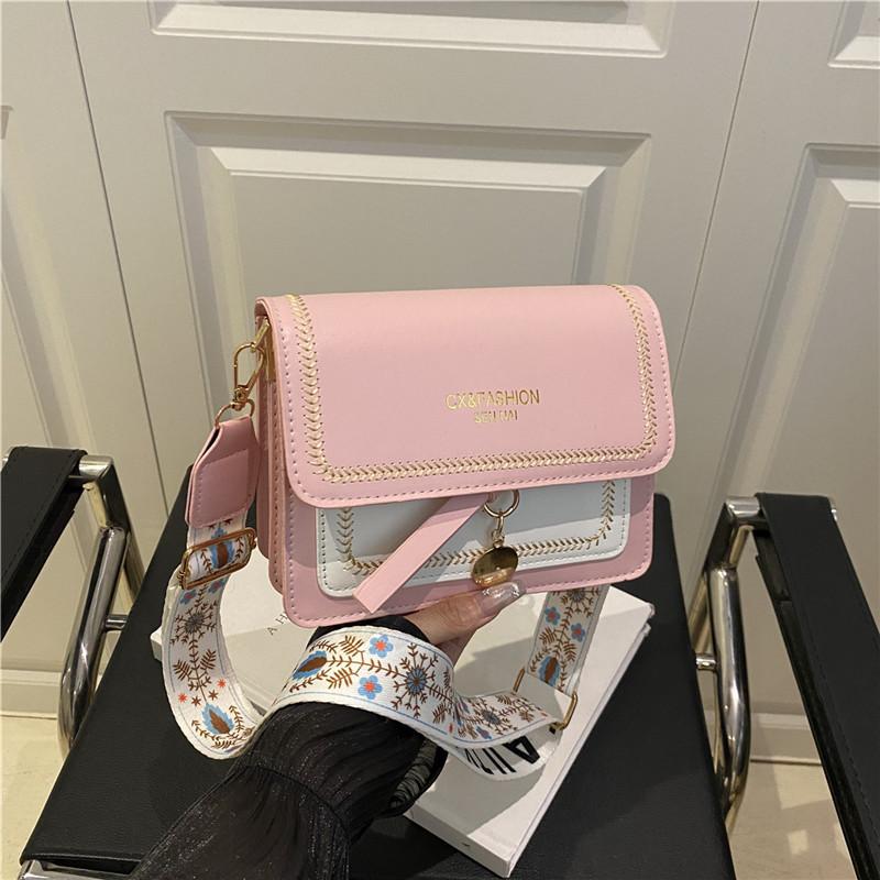 

Popular small bag women s new versatile contrasting color shoulder oblique span bag fashionable texture small square bag розовый