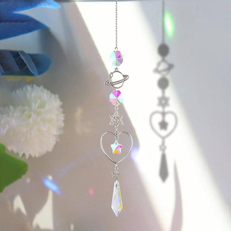 Planet Star Moon Sun Crystal Wind Chime Pendant, Sunshine Catcher Home Garden Garden Decoration Festival Gift.
