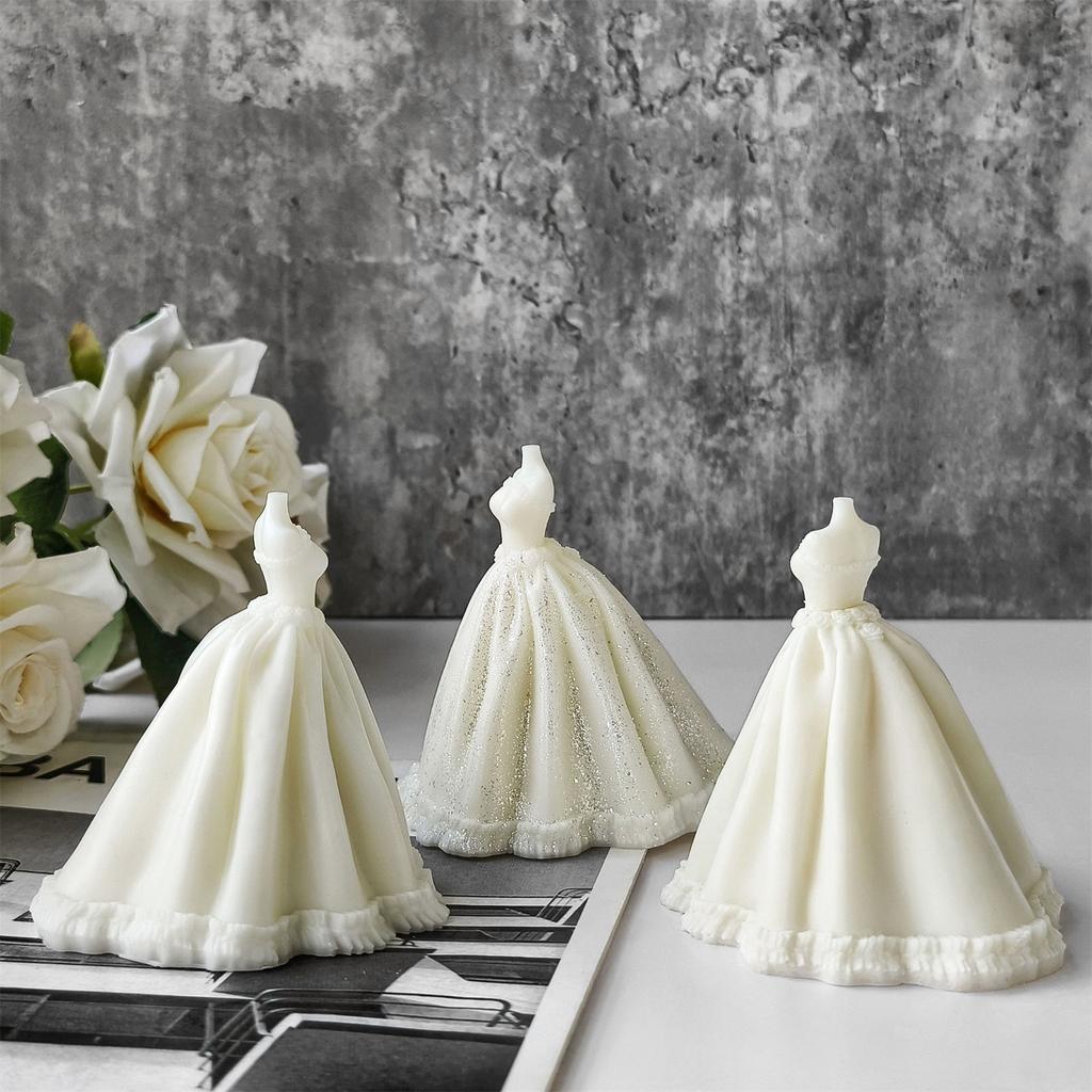 Bridal Wedding Dress Silicone Mold for Crafting Soap Evening Skirt Aromatherapys Candle Mould Home Decoration Tool
