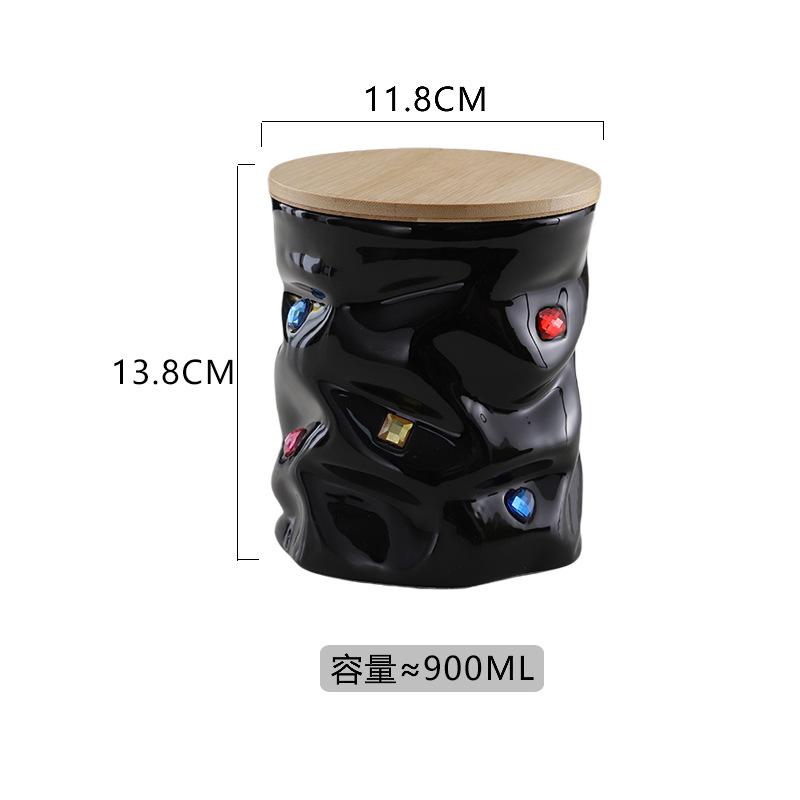Creative Gemstone Inlaid Ceramic Sealed Jar with Lid, Household Candy Jar, Food Storage Container, Kitchen Storage Box