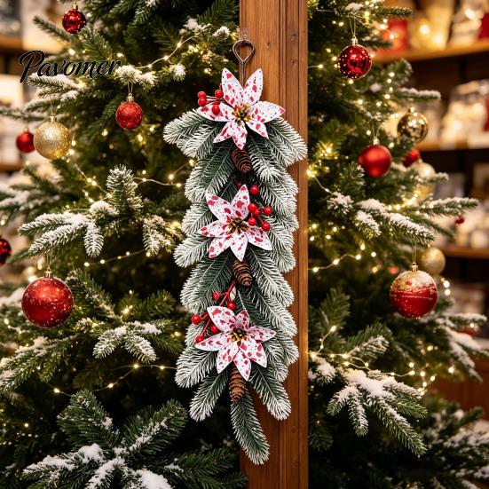 Christmas Wreath for Front Door European Wall Hanging Vine, Artificial Garland Weather Resistant Festival with Plastic Decor, Festive Home Ornament,