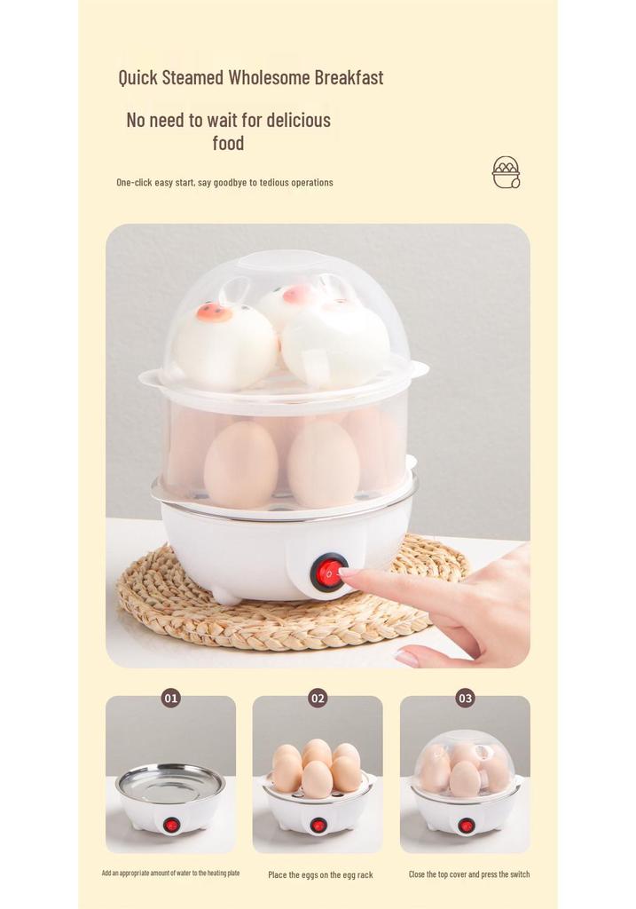 Compact Multi-Functional Egg Cooker: Single-Layer Steamed Egg Machine for Dorm Breakfasts, Anti-Dry Burning Feature