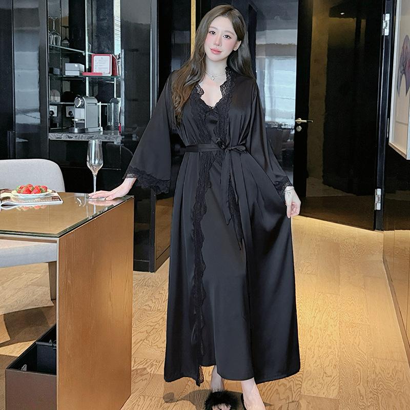 French pajamas women's summer ice silk suspender nightgown two-piece set sexy back waist thin nightgown with chest pad