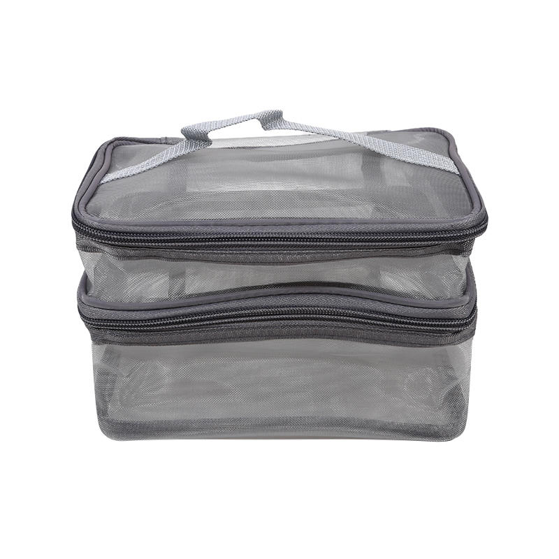 

Women Clear Mesh Cosmetic Bag Dual Layer Travel Toiletry Bags Make up Organizer Waterproof Brushes Holder Pouch One Size сірий